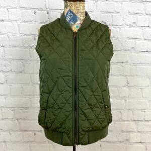 XS BR Diamond Quilted Vest Olive Lightweight Pockets FullZip